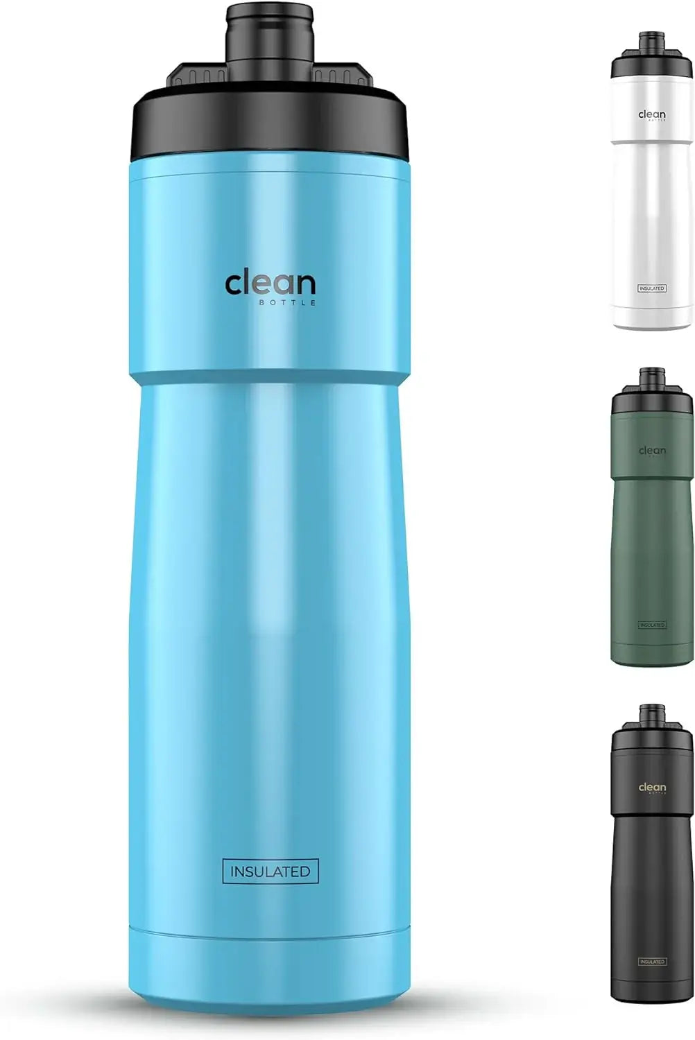 Clean Bottle Insulated Bike Water Bottle, 23 oz, Black, Easy