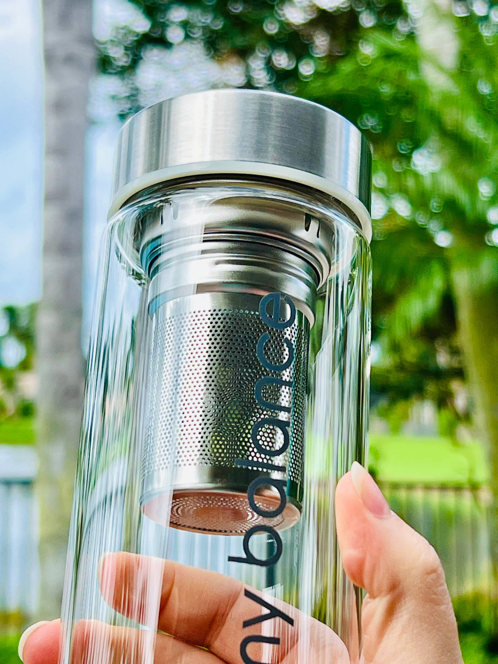 My Balance's High-Quality Borosilicate Glass Bottle with Pink Quartz