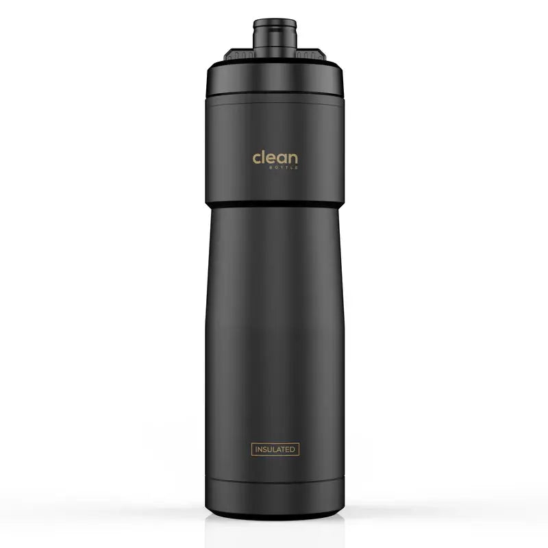 Clean Bottle Insulated Bike Water Bottle, 23 oz, Black, Easy