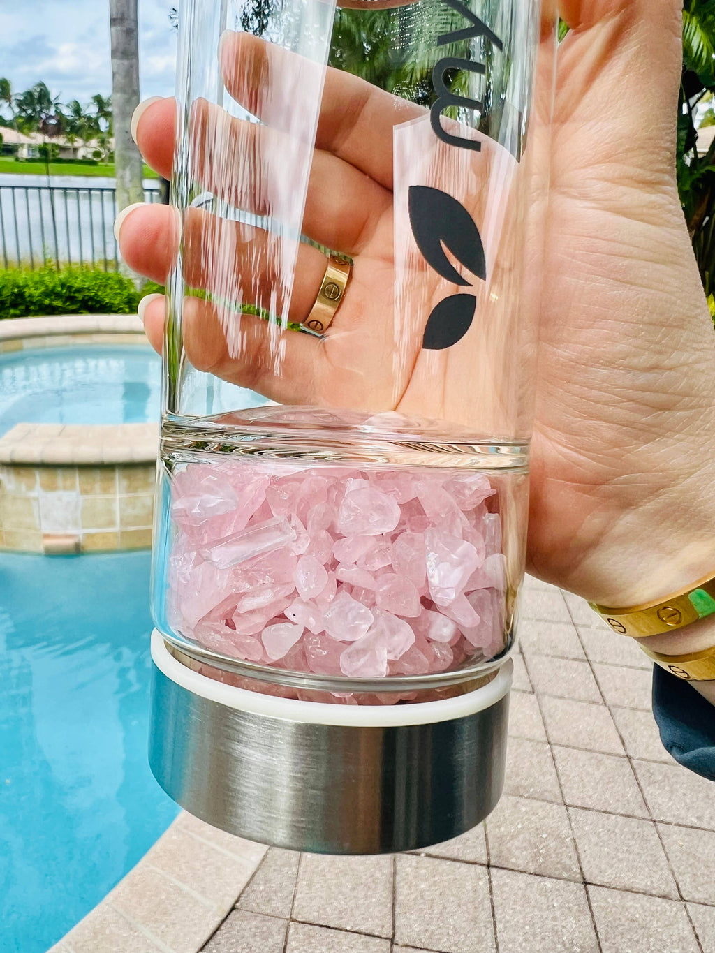 My Balance's High-Quality Borosilicate Glass Bottle with Pink Quartz